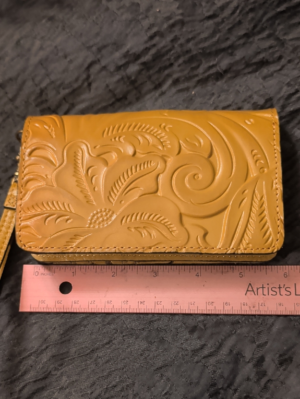 Patricia Nash Koumi Burnished Tooled Leather Zip Around Wallet in Mango - Picture 13 of 16